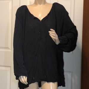 Tie neck peasant tunic, black size 2X & 3X